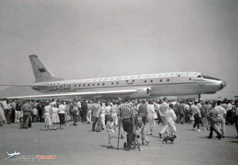 Aeroflot TU-104 jetliner CCCP-175445 at the Vancouver airport airshow on Sunday, June 25, 1958. It was here that Boeing's 707 Test Pilot Tex Johnson told the TU-104's pilot what he thought about the aircraft after having had a flight on it that day: "“In my twenty-one thousand hours of piloting time, the TU-104 is the sorriest damn airplane I have ever had the misfortune of flying in.”