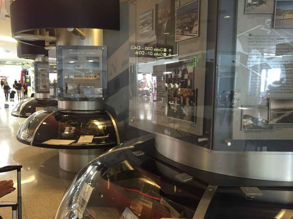 This is a view of the historic wall display at Las Vegas McCarran airport that showcases the history of the airport and the airlines that have served the State since the late 1940s.