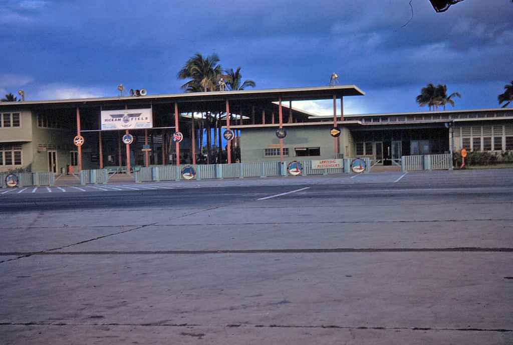 This is the arrival terminal building at Hickam Air Force base as seen in the 1940s and early 1950s.