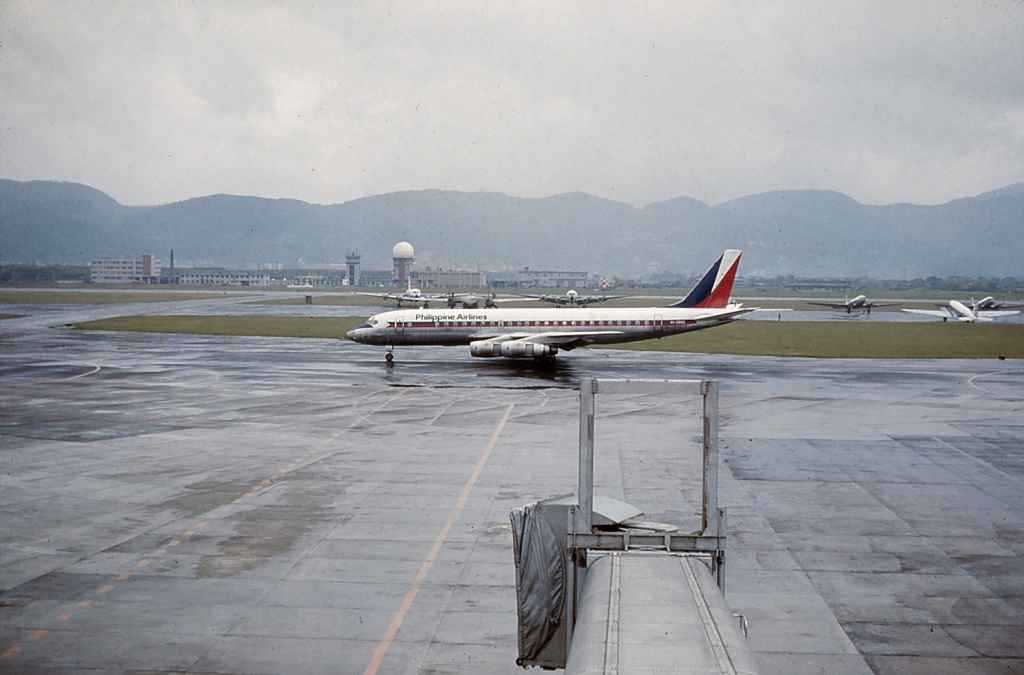 Philippine Airlines DC-8-50 PC-C803 operating a sked service at Taipei Sung Shan airport November, 1971.