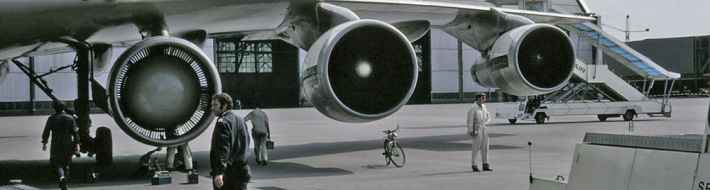 Five engined Boeing 747 BOAC Classic at Zurich Klotten in May 1972 BOAC Boeing 747-136 5 engine ferry into ZRH MAY 1972