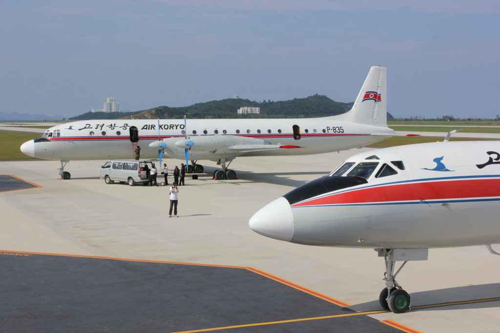Air Koryo IL-18 and Tu-134 brought the first tourists to visit the brand new Wonsan Airport DPRK North Korea has two jetways, Sep 24, 2015