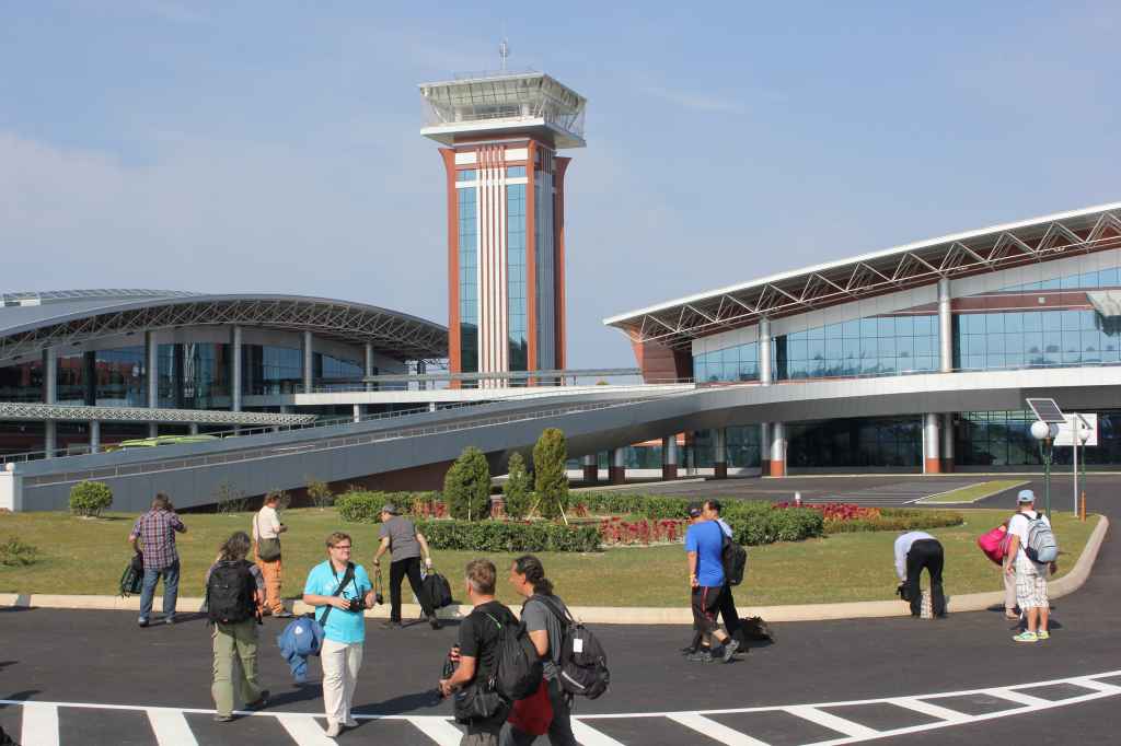 First ever tourists inspect curbside area at new Wonsan Airport DPRK North Korea Sep 24, 2015