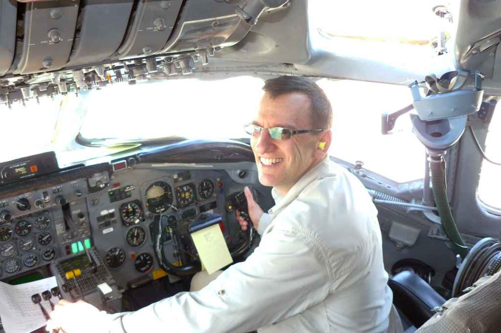 The author Henry Tenby poses for a portrait in the F/O's seat.