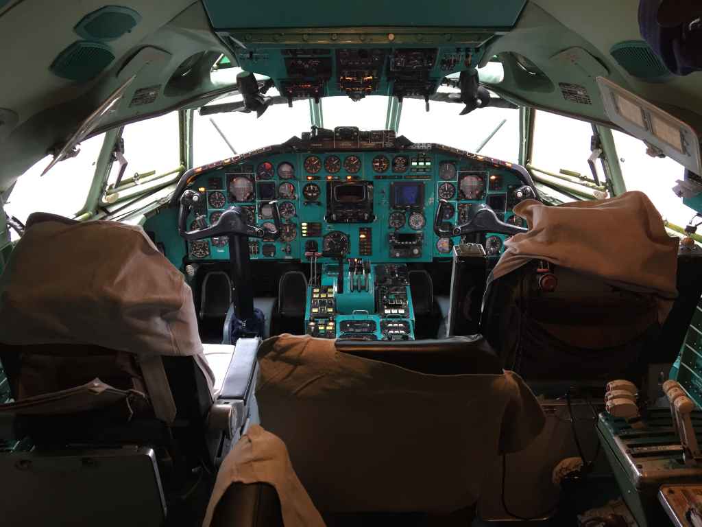 Belavia Tu-154 front office. The green dash paint features prominently in Russian cockpits.