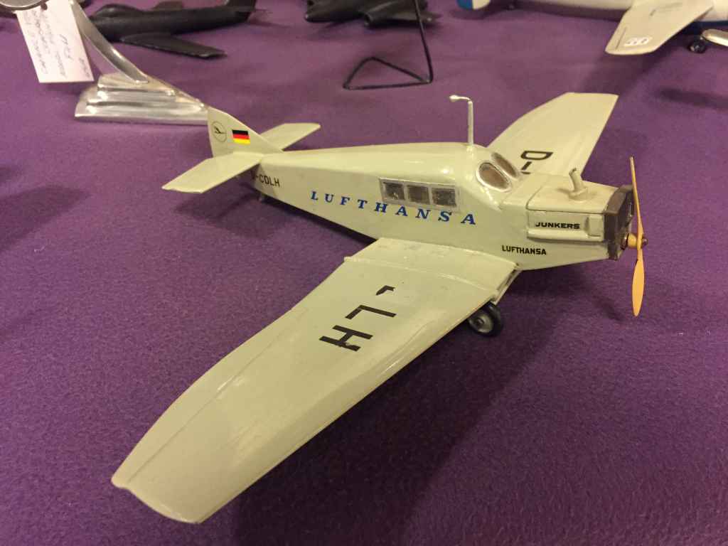 This is a unique model of a 1920/30s era Lufthansa Junkers. Although the mixture of modern and vintage liveries is questionable. The model measures about 30 X 30 cm and appears to be of vintage manufacture, possibly hand built. It is certainly is an accurate model and classifies as being unique, as this will likely be the one and only such model like this a collector is likely to see in an entire lifetime of collecting.