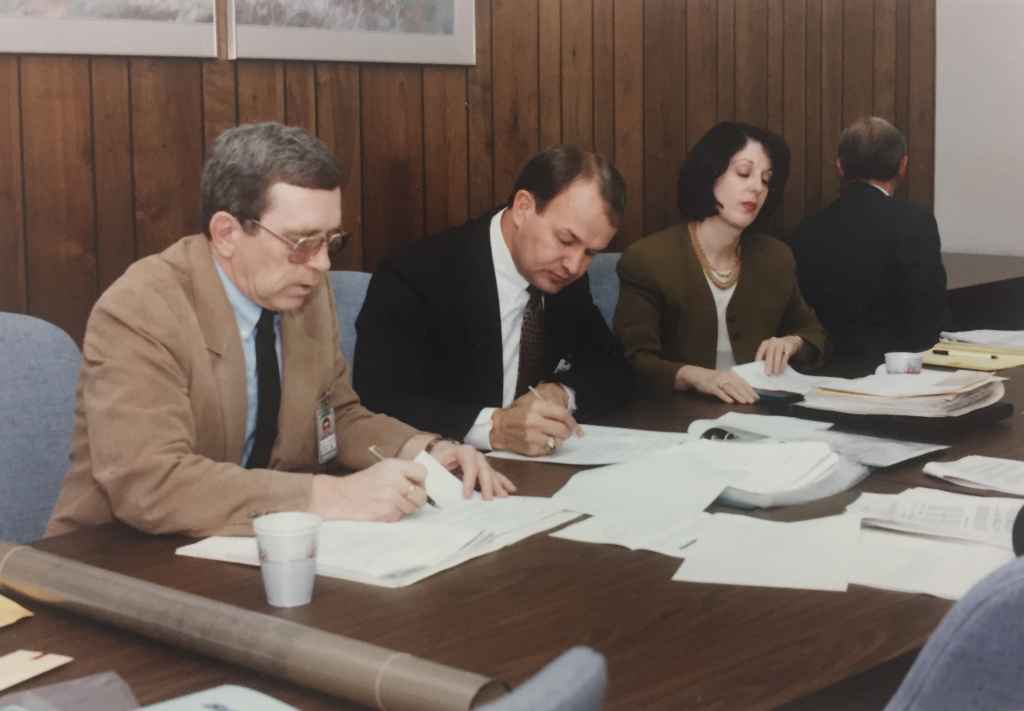 Most likely Boeing staff on hand for the handover ceremony of Canadian Airlines' first Boeing 747-475 "Maxwell Ward" at Boeing Field, December 13, 1990, prior to delivery to Vancouver.