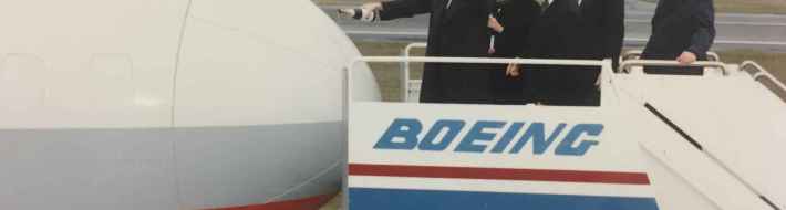 Canadian Airlines First Boeing 747-475 Delivery December 13 1990 with Max Ward & Rhys Eyton Max Ward's wife and Rhys Eyton christening Canadian Airlines' first Boeing 747-475 "Maxwell Ward" at Boeing Field, December 13, 1990, prior to delivery to Vancouver.