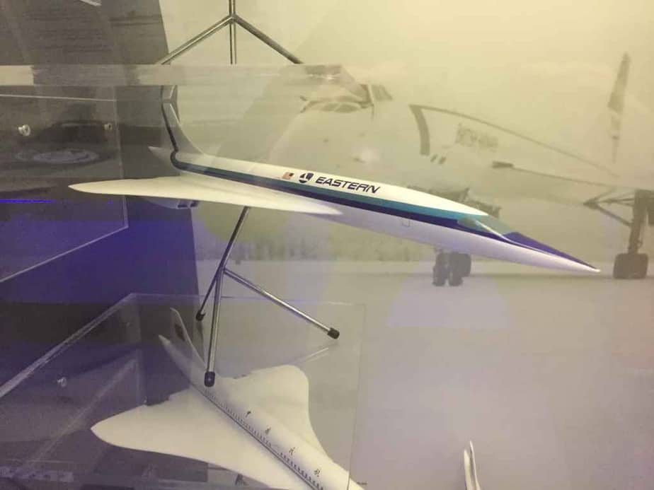 Eastern Airlines Concorde proposal model 1/72 by Westway Models, circa mid 1960s, on display on board the Concorde at the Brookands Museum in Weybridge, Surrey, UK.