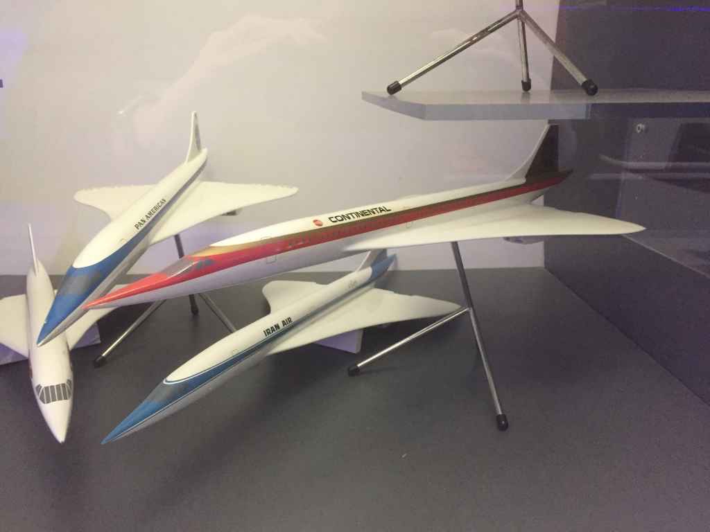 Continental Airlines Anglo French Concorde proposal model 1/72 by Westway Models, circa late 1960s, on display on board the Concorde at the Brookands Museum in Weybridge, Surrey, UK.