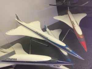 Pan American World Airways Anglo French Concorde proposal model 1/72 by Westway Models, circa mid 1960s, on display on board the Concorde at the Brookands Museum in Weybridge, Surrey, UK.