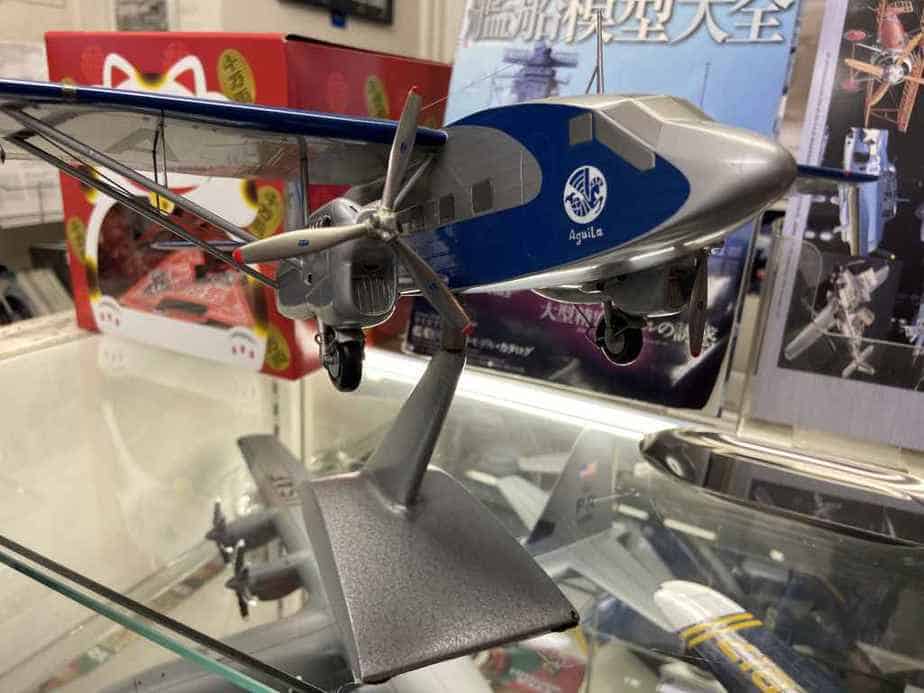 This amazing work of art is an Air France Potez 62 made by Nemoto which measures 20 X 20 inches and was purchased directly from Nemoto's workshop decades ago by Mr. Yano, for 300,000 Yen. The model is currently offered for sale in the used model section, at the Wing Club Desktop Model shop in Tokyo for half that figure.