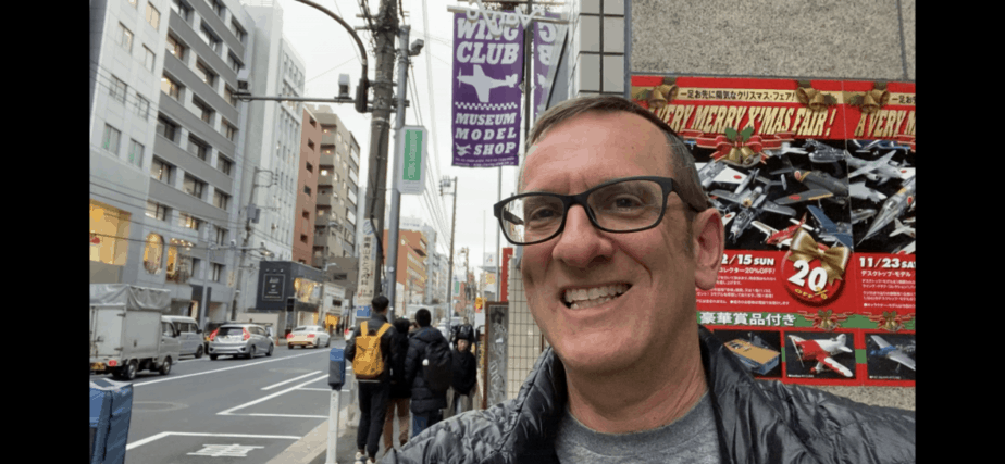 Henry Tenby at the Wing Club Desktop Model shop in Minato-Ku, Tokyo Japan