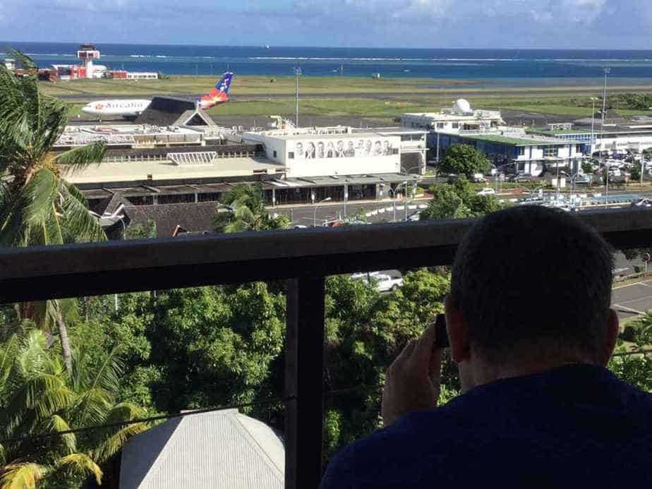Henry Tenby spotting at Tahiti’s Faaa airport from the balcony of the Tahiti Airport Hotel.