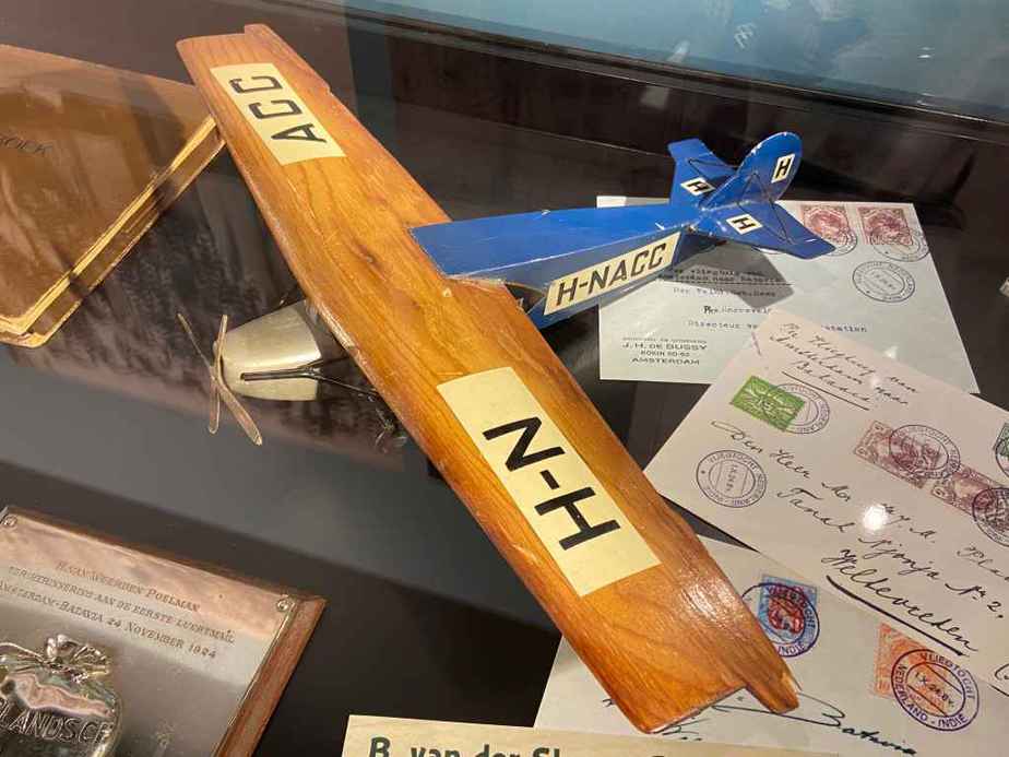 Vintage 1920s ear wooden KLM display model at the Aviodrome Aviation Museum. Type not indicated by the museum.