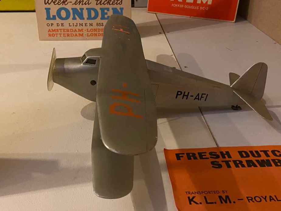 Vintage 1920s ear wooden KLM display model at the Aviodrome Aviation Museum. Type not indicated by the museum.