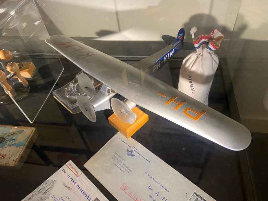 Vintage 1920s ear wooden KLM display model at the Aviodrome Aviation Museum. Type not indicated by the museum.