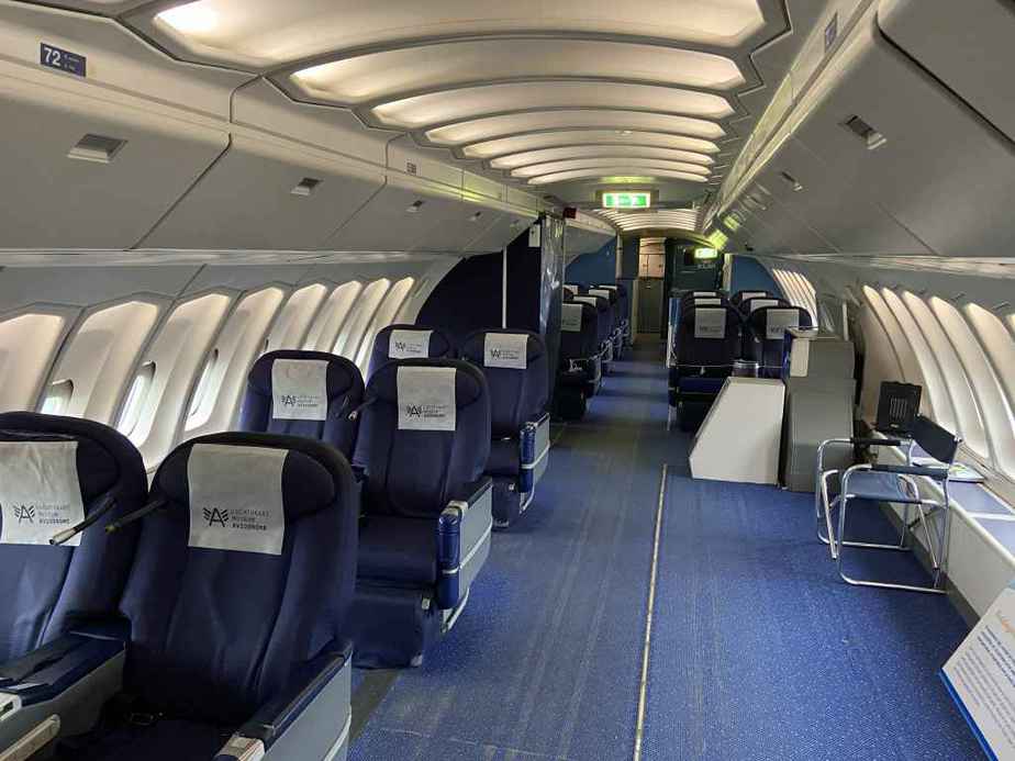 Upper deck cabin view of Boeing 747-300 PH-BUK at Aviodrome, Netherlands.