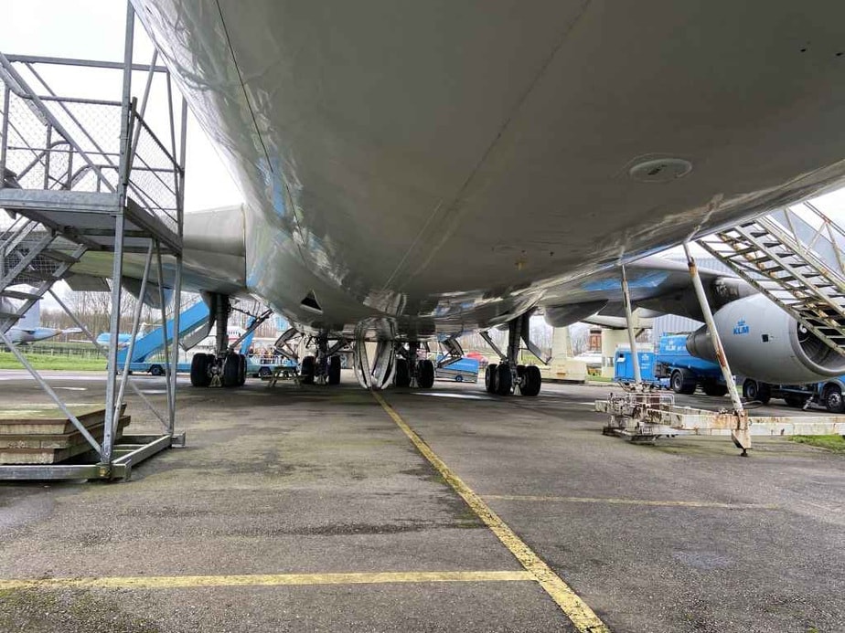 Under belly gear study of KLM Boeing 747-300 PH-BUK at Aviodrome, Netherlands.