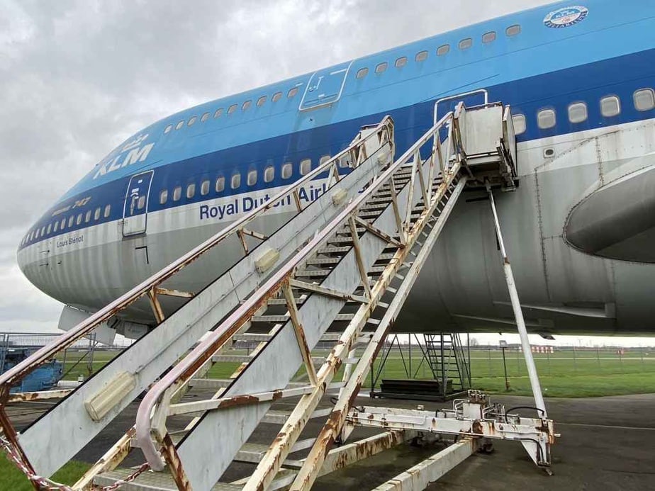 KLM Boeing 747-300 PH-BUK at Aviodrome, Netherlands looking at bit worse for wear, no this is not the boarding steps at Kinshasa, Congo!