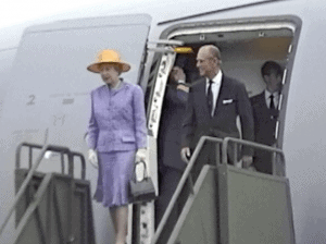Queen Elizabeth and the Duke of Edinburgh arrive at Yellowknife, NWT in Canada's North as video reported by Henry Tenby on August 19, 1994.