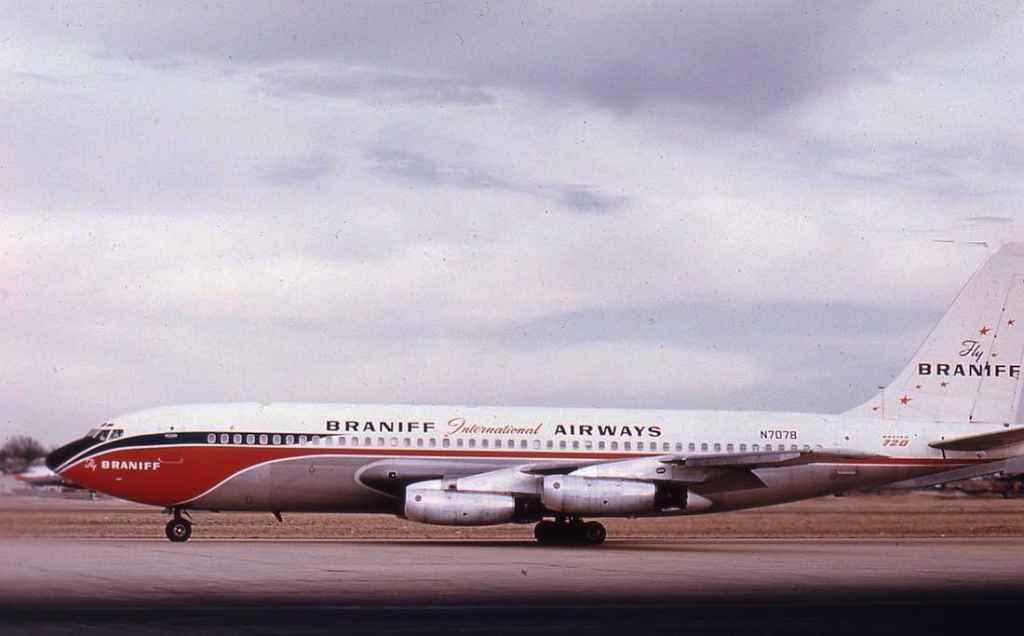 Braniff International Boeing 720 N7078 El Dorado Jet Dallas early 1960s.