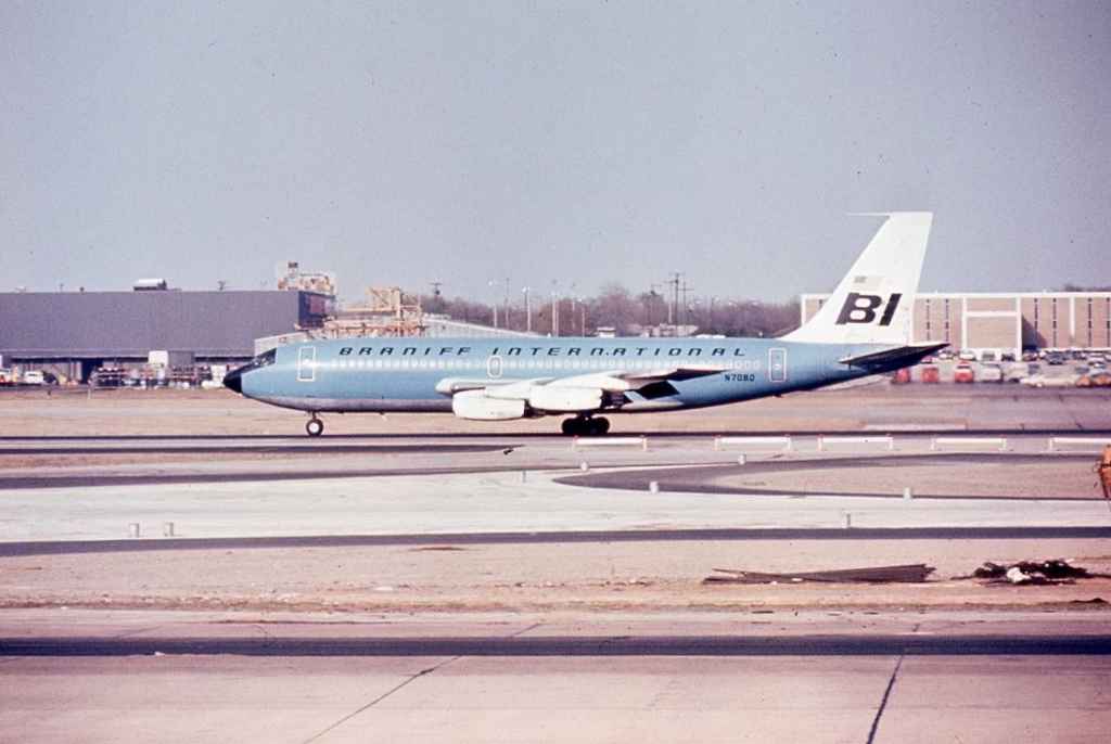 Braniff International Boeing 720 N7080 at Dallas circa 1971.