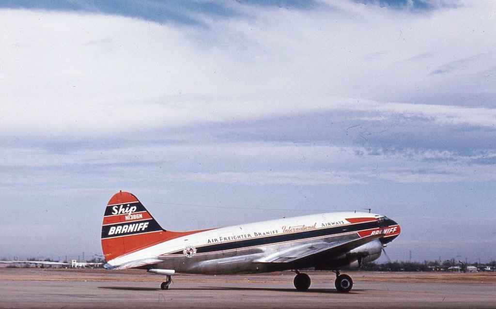 Braniff International C-46 N1386N late 1950s Dallas.