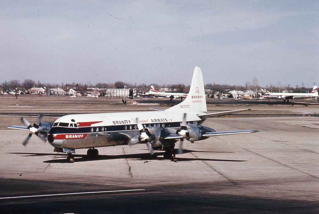 Braniff International L-188 Electra N9707C Dallas early 1960s.
