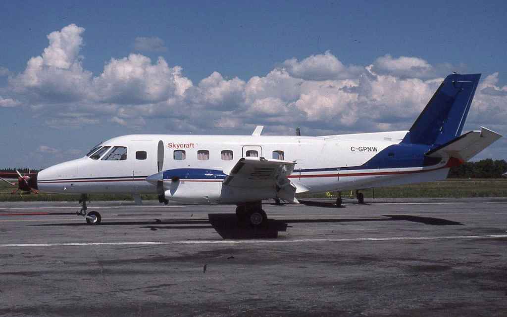 Skycraft EMB110 C-GPNW YOO AUG 1988 (Photo by Russell Brown)