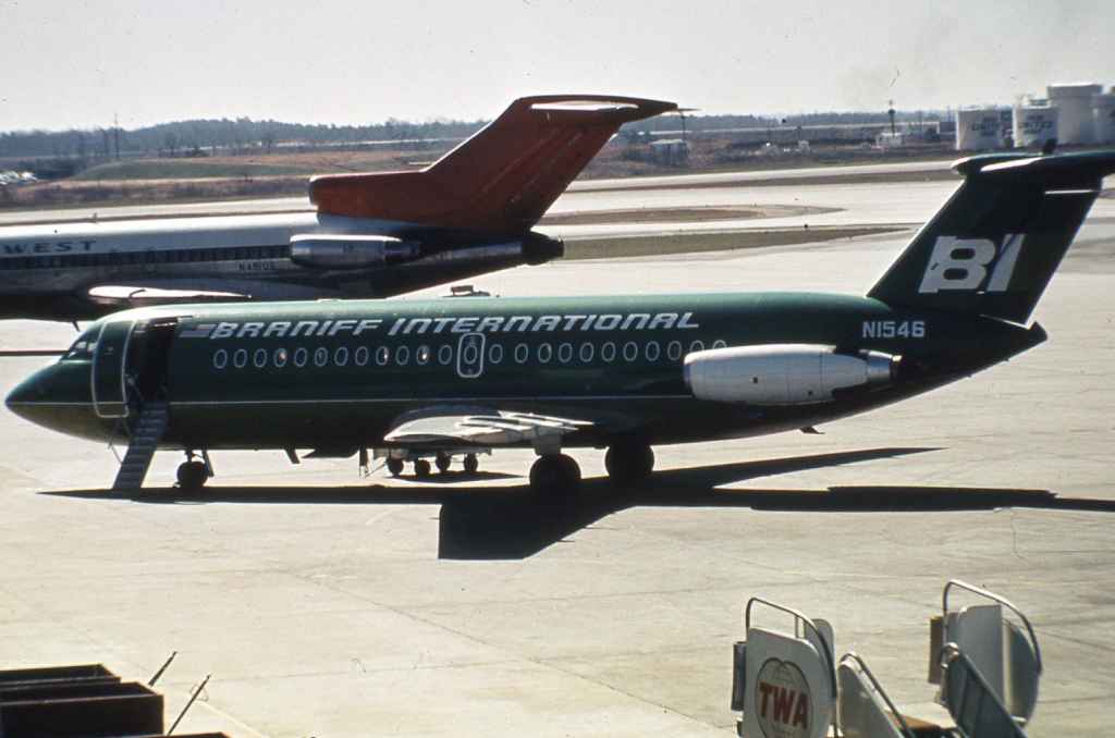 Braniff International BAC One Eleven N5456 at Chicago early 1970s.