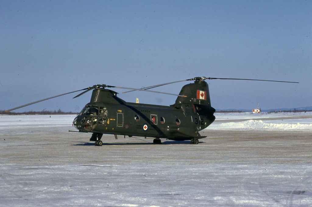 Canadian Armed Forces CH113A Voyageur 11312 at Sudbury, Ontario January 1974. (Photo credit: Dr. John Blatherwick)