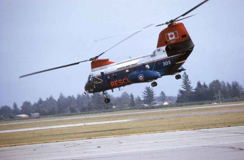 Canadian Armed Forces Rescue CH113A Labrador 11303 Abbotsford Airshow August 1973. (Photo credit: Dr. John Blatherwic