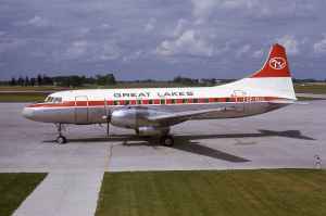 An absolutely magnificent shot of Great Lakes Convair 440 CF-GLC possibly at London, Ontario in July 1973. This aircraft was acquired from Swissair in December, 1969, and operated with Great Lakes until 1975, and was then parted out in 1976. In this photo it was still in the former Swissair scheme.