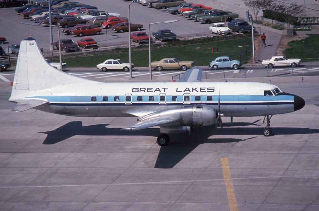 A lovely Toronto T1 terminal arrival shot of Great Lakes Convair 440 CF-GLR in May, 1975. This aircraft was operated by the airline between 1974 and 1976.