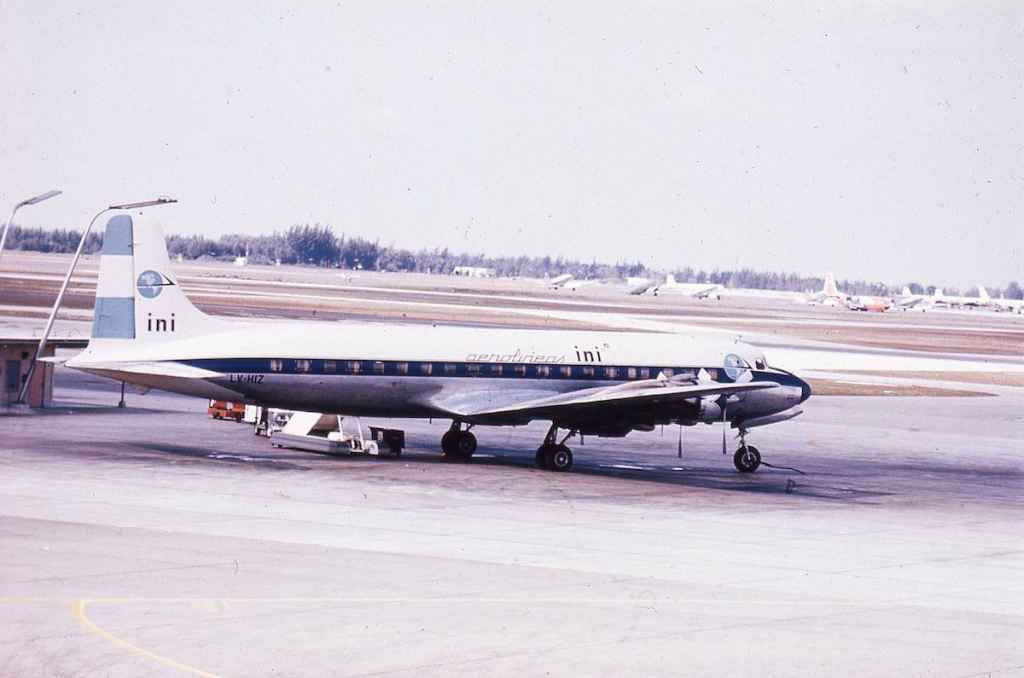 Aerolineas ini passenger configured DC-6 LV-HIZ at Miami circa early 1960s. This operation was been very short lived as explained above.