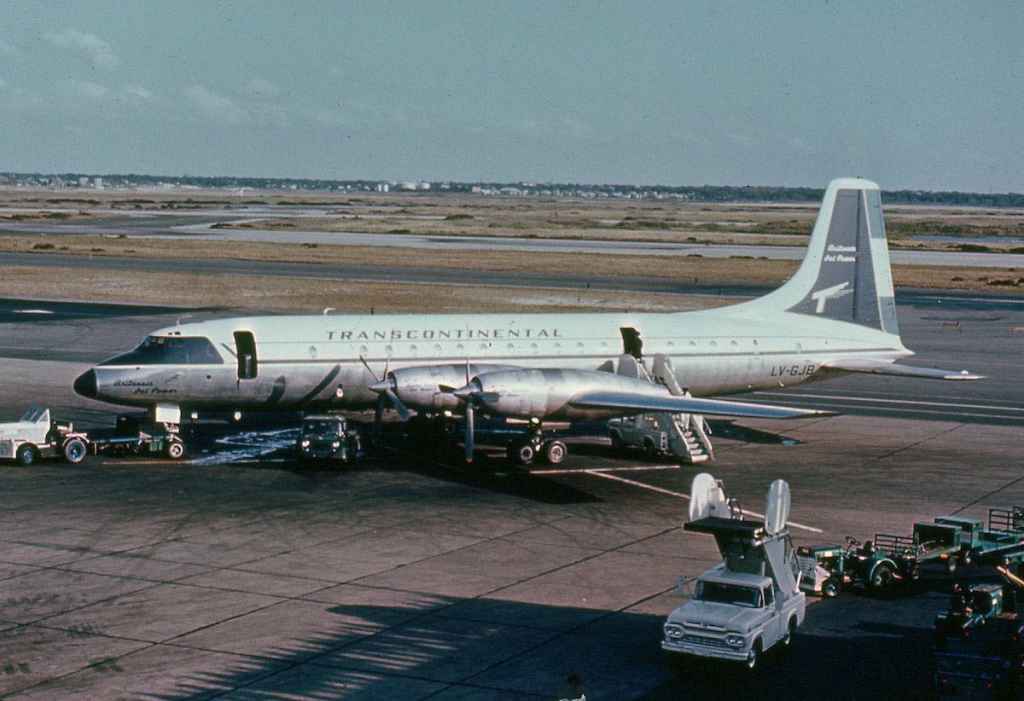 Transcontinental Bristol Britannia LV-GJB at New York Idlewild Airport circa late 1950s.