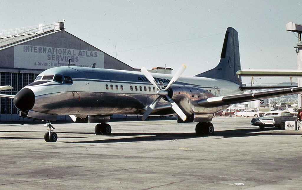 Austral Airlines YS-11A JA-8681 seen at Oakland, California pre delivery to Argentina in the late 1960s. The aircraft is in former Cruzeiro colours.