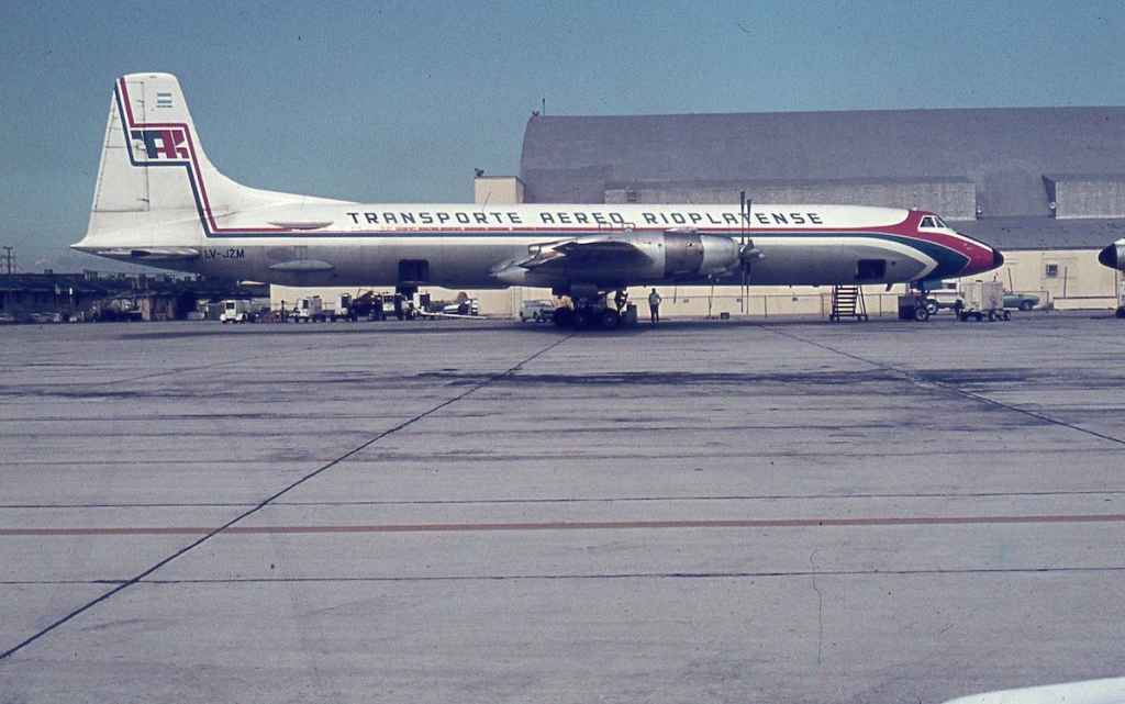 Transporte Aereo Rioplatense Canadair CL-44 LV-JZM seen in the early 1970s.