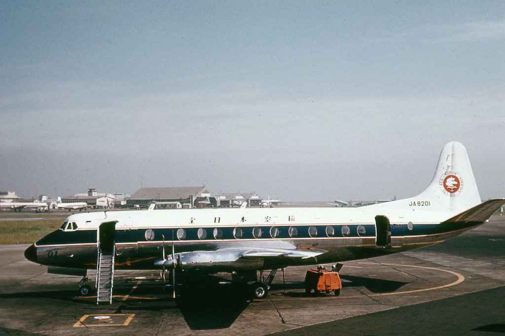 ANA All Nippon Airways Vickers Viscount 800 JA8201 at Tokyo Henda circa 1960.