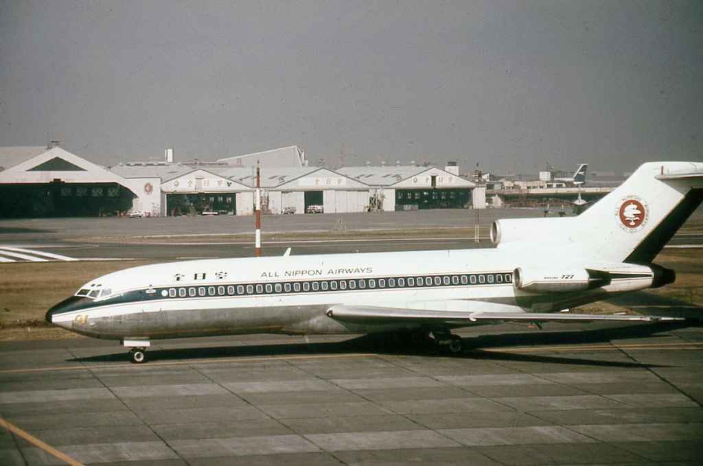 ANA All Nippon Airways Boeing 727-100 JA83016 at Tokyo Haneda circa 1969.