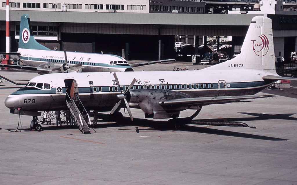 TAW NAMC YS-11 JA8678 probably at Oaska, circa 1970.