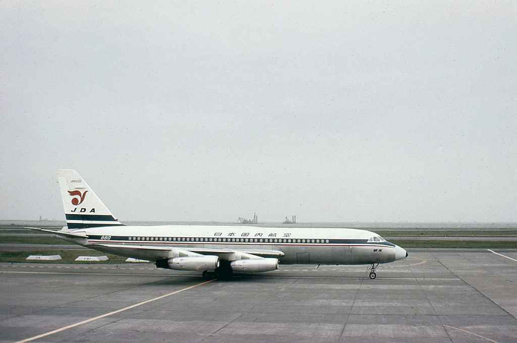 Japan Domestic Airlines Convair 880 JA8030 at Tokyo Haneda circa 1968.