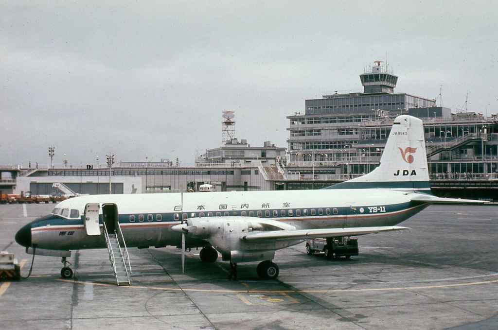 JDA Japan Domestic Airlines YS-11 JA8643 at Tokyo Haneda circa 1968.