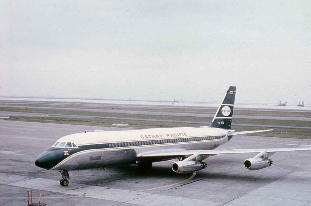 Cathay Pacific Airways Convair 880 VR-HFS at Tokyo Haneda airport circa 1964.