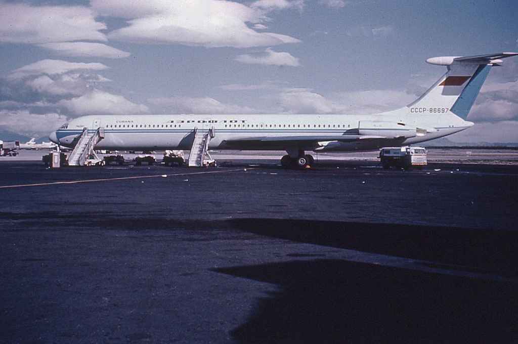 Aeroflot IL-62 CCCP-86697 operating for or leased to Cubana circa early 1970s, seen at Anchorage.