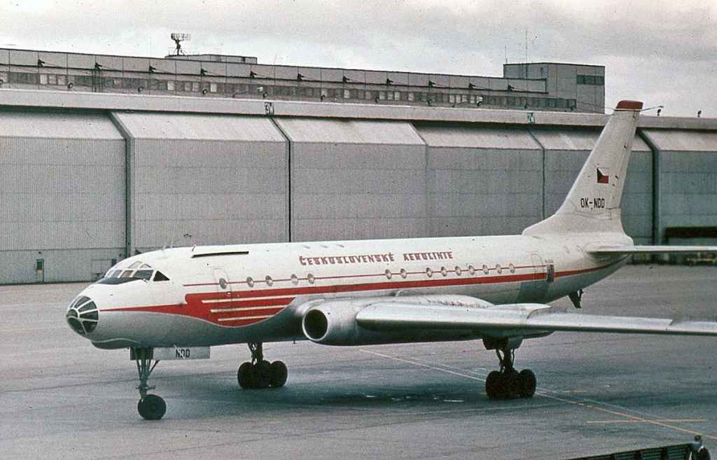 CSA Ceskoslovenske Aerolinte Airlines Tupolev Tu-104 OK-NDD possibly at Helsinki circa late 1960s.