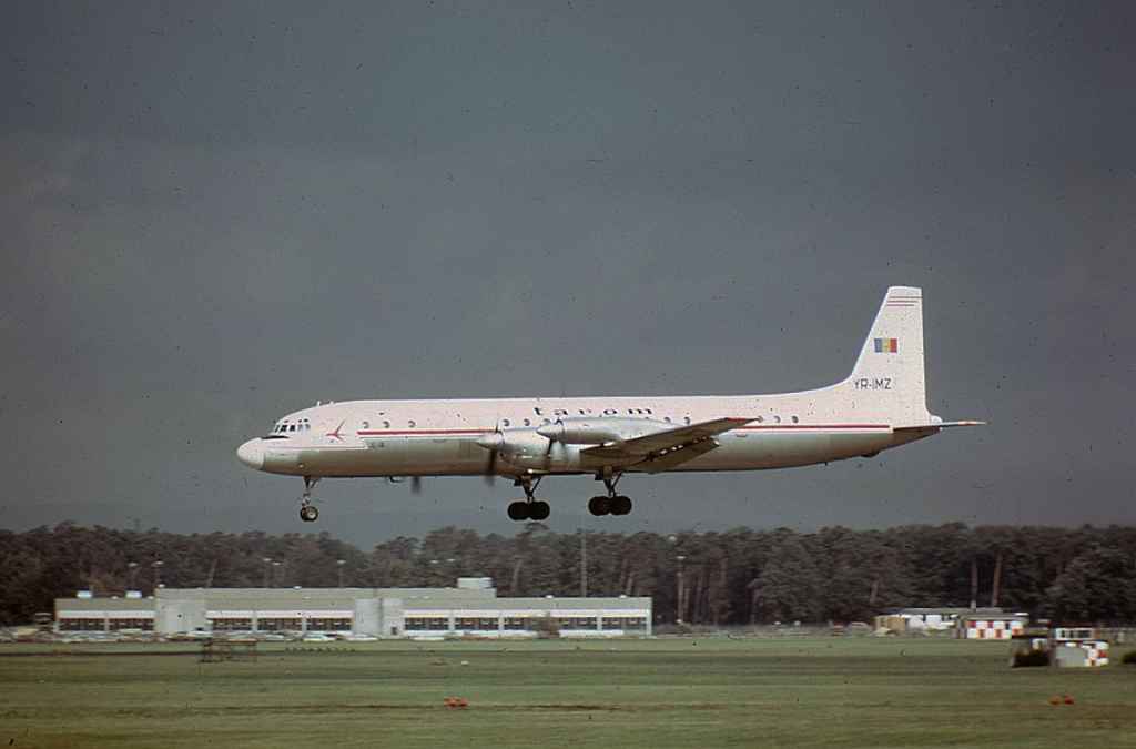 Tarom Romanian IL-18 YR-IMZ at an unknown airport May 1973.