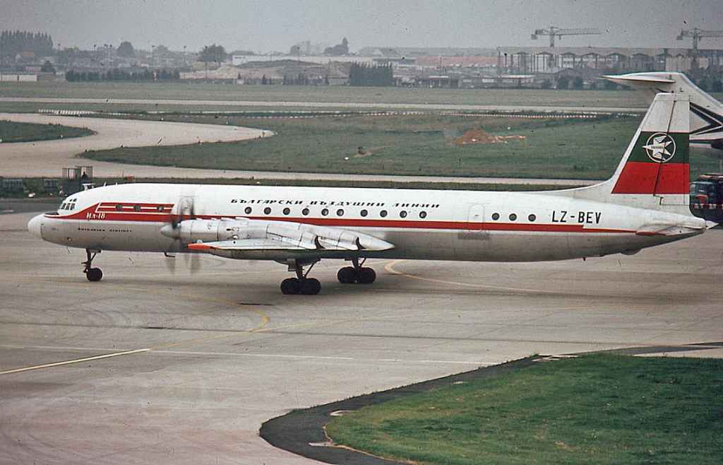 Balkan Bulgarian Air Lines IL-18 LZ-BEV at Paris Orly airport circa early 1970s.