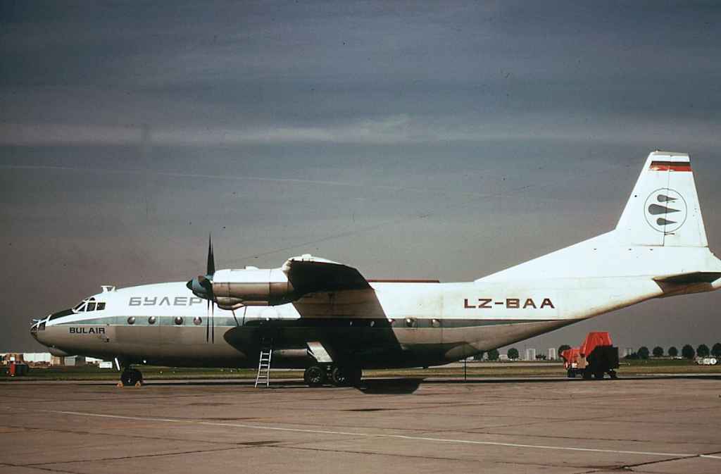 Bulair Bulgarian Air Transport AN-12 LZ-BAA at London Heathrow Airport circa late 1960s.